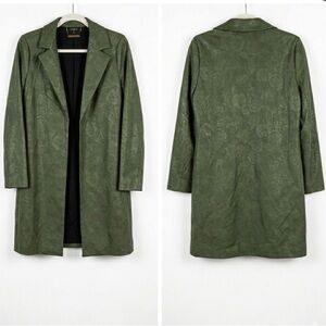 Tahari Olive Green Floral Embossed Faux Leather Coat – Size SP